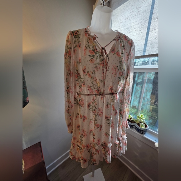 Floral Tie-Neck Long Sleeve Midi Dress - Blush Floral - Picture 9 of 11